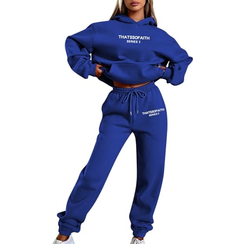 Damen Hausanzug Winter Fleece Warm Sweatshirt Outdoor Jogginghose Casual Elastisch Taille Outdoorhosen Frauen Freizeitanzug Mit Tunnelzug Lässig Modische Einfach Freizeit Jogginganzug (Blue, M) von Generisch