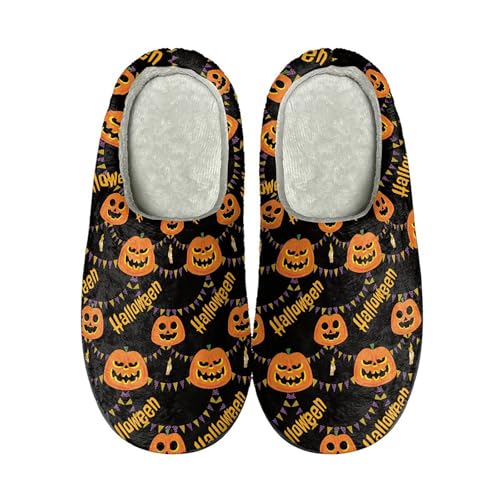 Damen-Hausschuhe, Halloween-Druck, weiche Sohle, gemütlich, mit Fleece gefüttert, modische Schuhe, einzigartige, rutschfeste Indoor-Schuhe, gelb, 42 2/3 EU von Generisch