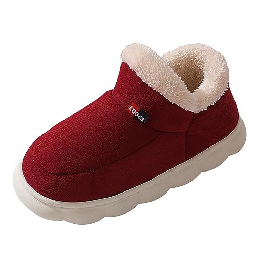 Damen Hausschuhe Bequeme Slipper Weiche Sohle Dicke Sohle Baumwolle Modische Warm Schuhe für den Innen- Außenbereich (Red, 38) von Generisch