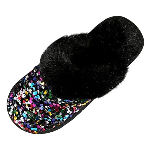 Damen Hausschuhe Bequeme Winter Slipper Flash Baumwolle Warm Ideal Gemütlichkeit Komfortable Fußbekleidung (Black, 37) von Generisch