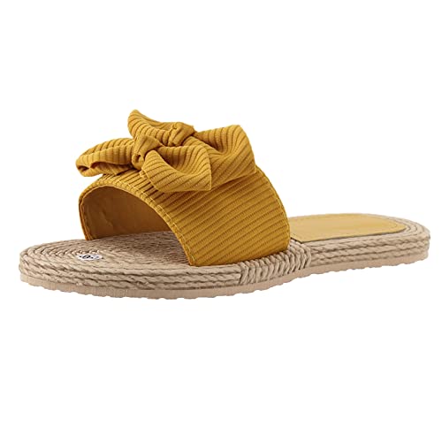Damen Hausschuhe Flip Flops Offene Zehen Bogen Sandalen Sommer Bohemian Freizeitschuhe Komfortabel Trendy Stilvoll (Yellow, 40) von Generisch