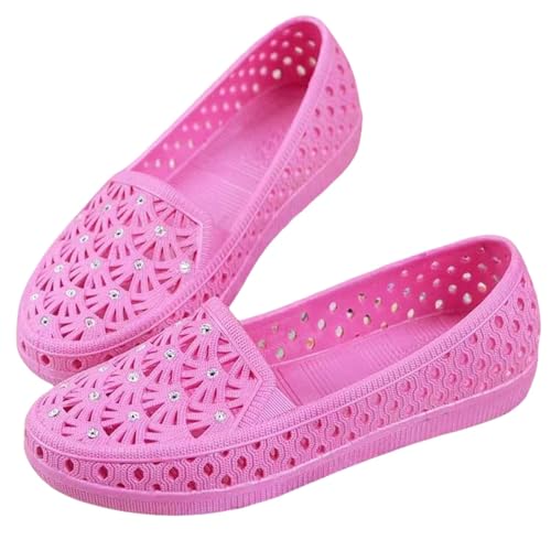 Damen Hausschuhe Mokassins Canvas Slip On Shoes Women Sommer Hohl Halbschuhe Weichen Sohlen Slippers Gummi Clogs Badeschuhe Lässige Sommerschuhe Outdoor Atmungsaktiv Loafer Freizeitschuhe von Generisch