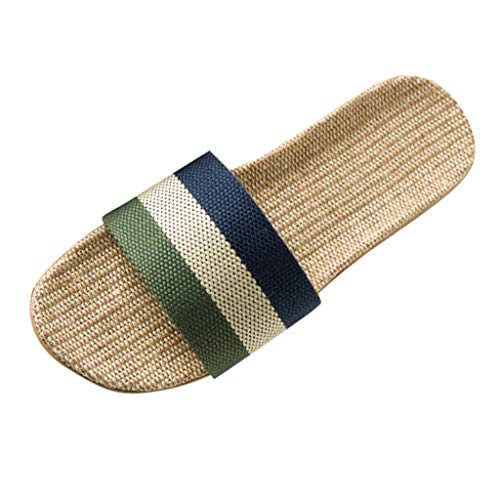 Damen Hausschuhe Offene Zehen rutschfeste Strandpantoffeln Für Mode Leinen Slip-On Schuhe (Green, 42-43) von Generisch