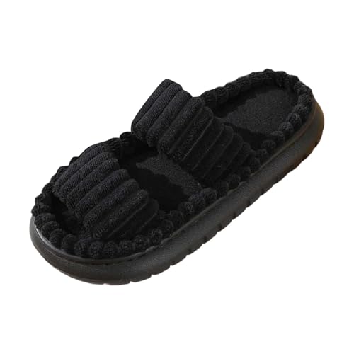 Damen Hausschuhe Warme Winter Hausschuhe Gemütlich Bequem Weich Fleecegefüttert Slipper Flacher Absatz (Black, 41) von Generisch