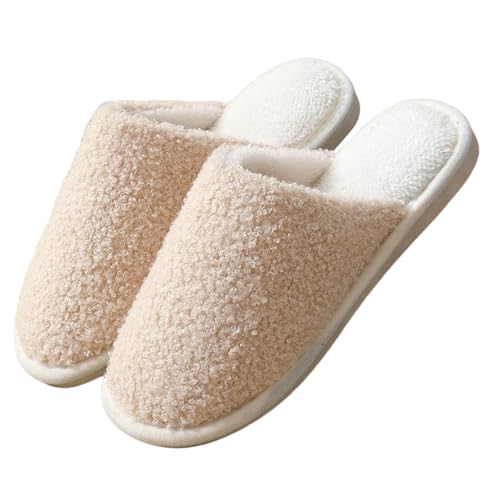 Damen Hausschuhe Winter Memory Foam Winter Plüsch Winterschuhe Rutschfeste Gästehausschuhe Pantoffeln Innenfutter Aus Fell Gemütliche Slipper Indoor & Outdoor Weiß 38.5 von Generisch