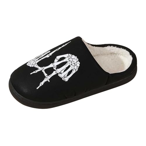 Damen-Hausschuhe mit Halloween-Motiv, gemütliche Schuhe, lässig, bequem, für drinnen draußen, Flache Pantoletten für Damen Herren (Black, 45) von Generisch