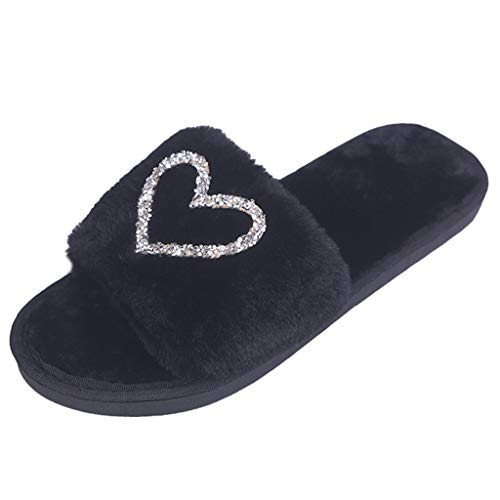 Damen Hausschuhe rutschfeste Pantoffeln Warm Gemütliche Innenschuhe Kristall Bodenmuster Liebe Damen-Slipper für Innen (Black, 40-41) von Generisch