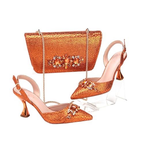 Damen Heels Taschen Set Nigerianischer afrikanischer Stil Elegante Taschen Sey für Hochzeit Abschlussball, Orange, 39.5 EU von Generisch