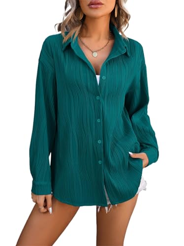 Damen-Hemd, Knopfleiste, lässig, langärmelig, lockere Passform, klassischer Kragen, Arbeit, Büro, Blusen, modisches strukturiertes Oberteil, blau - peacock blue, L Damen-Hemd, Knopfleiste, lässig, langärmelig, lockere Passform, klassischer Kragen, Arbeit, Büro, Blusen, modisches strukturiertes Oberteil, blau - peacock blue, L von Generisch