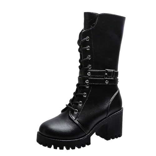 Damen Herbst Und Winter-Schnürstiefel Mit Dickem Koreanische Winterschuhe Damen Stiefel Damen Schwarz Barfußschuhe Damen Wasserfest (Black, 41) von Generisch