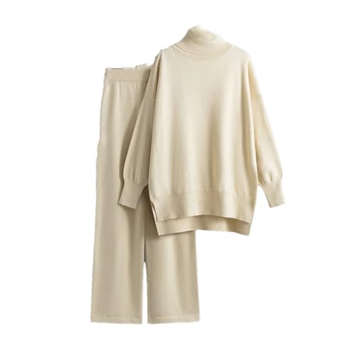 Damen Herbst Winter Rollkragen Strickset Warm Pullover Pullover Weites Bein Hose Pullover Set, aprikose, Einheitsgröße von Generisch
