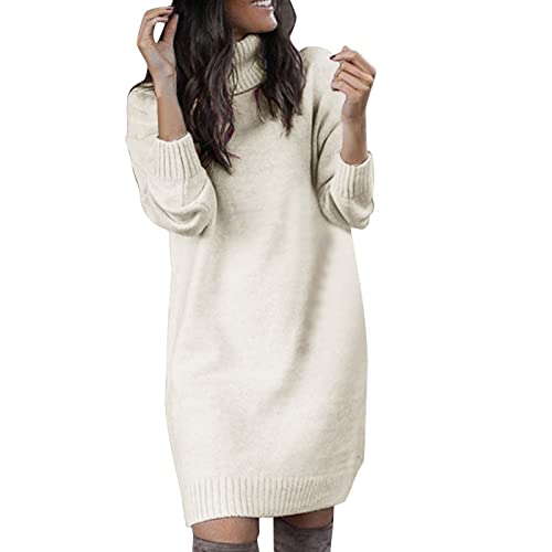 Damen Herbst und Winter Lang Hoher Kragen Top Sweater Umstandspullover Kleid, weiß, M von Generisch