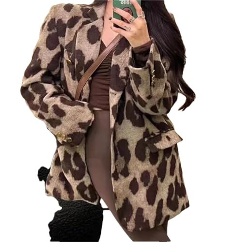 Damen Herbst und Winter Retro Anzugjacke gekerbt Dicke Blumen Warm Oversized Jacke, coffee, 44 von Generisch