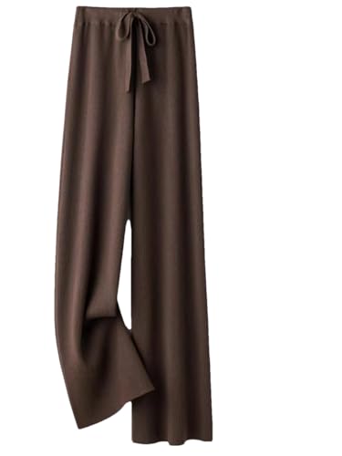 Damen Herbst und Winter Strickhose mit weitem Bein, lässig, Kordelzug, Retro, lockere, gerade Hose, dunkelbraun, 48 von Generisch