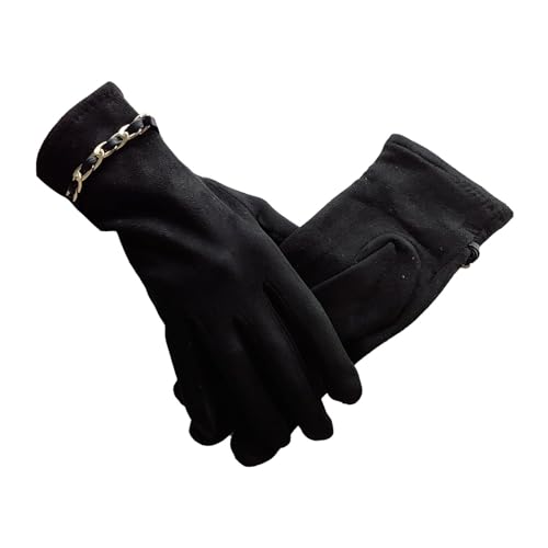Damen Herbst und Winter Warme Handschuhe Wildleder Fahren und Reiten Winddichte Handschuhe Handschuhe Fäustlinge Combo mit Tasche (Schwarz, Einheitsgröße) von Generisch
