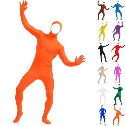 Damen Herren Greenscreen Anzug Suit Unisex Ganzkörperanzug Halloween Karneval Ganzkörper Slenderman Kostüm Bodysuit Orange Lorax Kostüm Open Face Cosplay Jumpsuit Zweite Haut Overall Erwachsene von Generisch