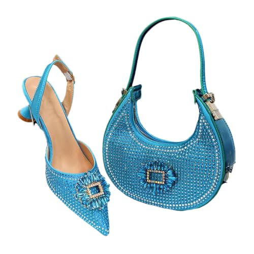 Damen High Heel Schuhe und Schultertaschen-Set Hochzeit Party Passendes Zubehör, himmelblau, 42 EU von Generisch
