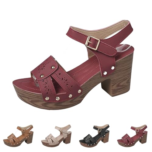 Damen High Heels Sandalen Mode Offener Zehenbereich Damen Keilabsatz Verstellbare Schnalle Slip On Strand Hausschuhe Sommer Leichte Bequeme Sandalen mit Fußgewölbeunterstützung, hot pink, 39 EU von Generisch