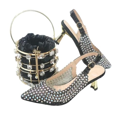 Damen High Heels Schuhe und passende Handtasche Set Party Hochzeit Mode formelles Accessoire, Schwarz , 42 EU von Generisch