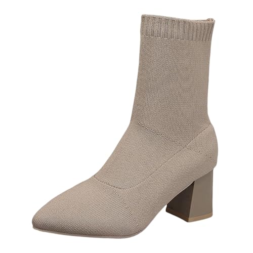 Damen High Heels Stiefeletten Strick/Winter Stiefel Spitz Stiletto Heels Winter Stiefelknecht Holz Für (Grey, 42) von Generisch