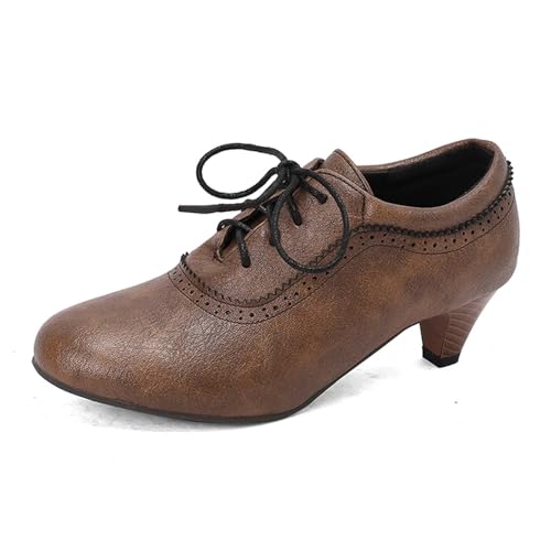 Damen High Heels mit Blumenmuster für Frühling Retro Stil Schuhe geeignet für verschiedene Anlässe, braun, 37 EU von Generisch