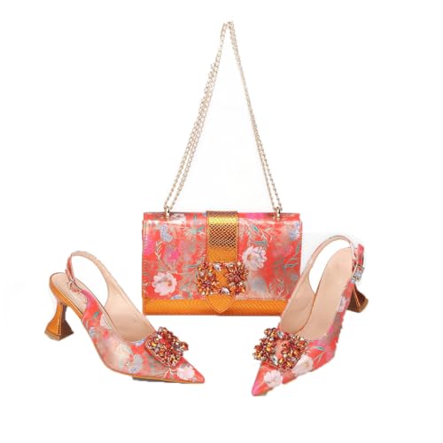 Damen High Heels und Tasche, spitzer Zehenbereich, italienischer Stil, elegantes Accessoire für Hochzeit oder Party, Orange, 42.5 EU Damen High Heels und Tasche, spitzer Zehenbereich, italienischer Stil, elegantes Accessoire für Hochzeit oder Party, Orange, 42.5 EU von Generisch