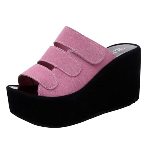Damen High Wedge Platform Slip-On Slide Sandalen Spitze Zehe Strappys Leichte Dicke Sohle Casual Walking Sandale (Pink, 43) von Generisch