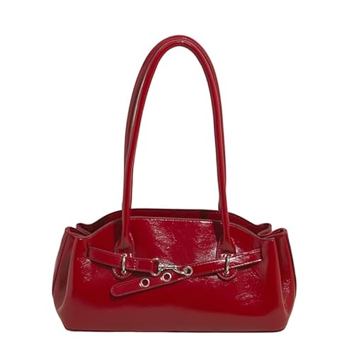 Damen-Hobo-Tasche aus PU-Leder, lässig, weich, trendige Handtasche für Damen zum Einkaufen und für Freizeitkleidung, rot, 200.00x90.00x280.00mm von Generisch