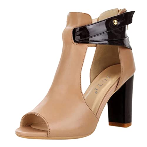 Damen Hochhackige Schuhe Elegante Absatz Sandalen Zipper Toe Komfortable Fit Fashionable Damen High Heels Frauen Trendy Schuhe (Khaki, 37) von Generisch