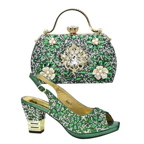 Damen-Hochzeitsschuhe und Taschen, verziert mit Strasssteinen, Afrika-Schuh- und Taschen-Set, Übergröße, Absätze, En8, 42.5 EU von Generisch
