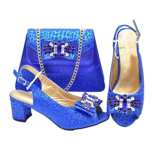 Damen-Hochzeitsschuhe und passende Handtaschen-Set, Strass-Dekoration, Partykleid, Zubehör, blau, 40.5 EU von Generisch