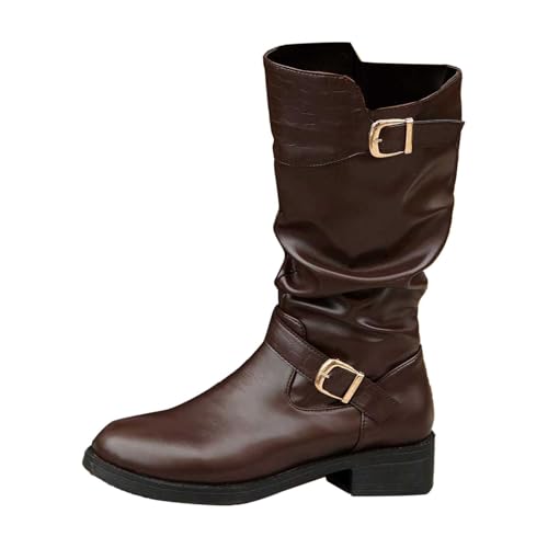 Damen Hohe Stiefel Winter Schuhe Warme Reitstiefel Niedrige mit Absatz Komfort Reitstiefel Beiläufige Schnalle Langschaft Kniehohe Stiefel Winter Knee High Gefüttert Stiefeletten von Generisch