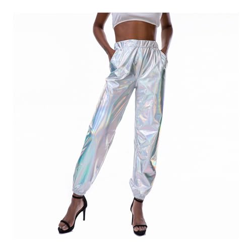 Damen Hohe Taille Hose Glänzend Wetlook Metallic Cargohose Hologramm Hip Hop Tanzhose Lackleder Jogger Casual Streethose Bühnen Auftritt Partyhose Nachtclub Disco Clubwear Faschings Karneval Kostüm Damen Hohe Taille Hose Glänzend Wetlook Metallic Cargohose Hologramm Hip Hop Tanzhose Lackleder Jogger Casual Streethose Bühnen Auftritt Partyhose Nachtclub Disco Clubwear Faschings Karneval Kostüm von Generisch