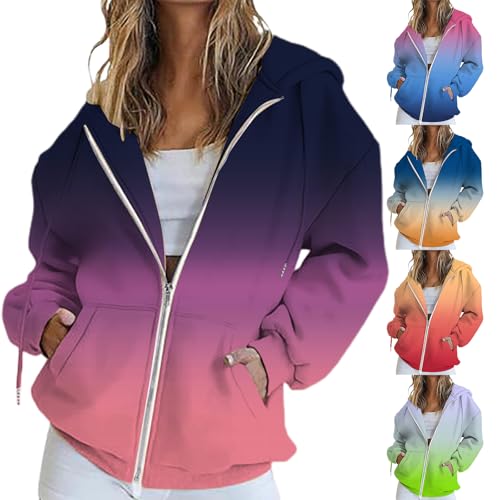 Damen Hooded Jacket I Premium Kapuzenjacke Damen mit Kontrast-Innenfutter I Basic Hoodie mit Reißverschluss I Zip Hoodie I Hochwertige & nachhaltige Damen-Oberteile Halloween/Weihnachten/Geschenke von Generisch