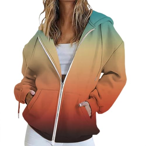 Damen Hooded Jacket I Premium Kapuzenjacke Damen mit Kontrast-Innenfutter I Basic Hoodie mit Reißverschluss I Zip Hoodie I Hochwertige & nachhaltige Damen-Oberteile Halloween/Weihnachten/Geschenke von Generisch