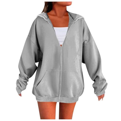 Damen Hoodie Sweatjacke Baumwoll Zipper Sweatshirtjacke Damen Pullover Oberteile Kapuzenjacke Lang Sweatshirt Kapuzenpullover Mit Kapuze Langarm Sport Style Hoodie Vintage Damen High Street Mischung von Generisch
