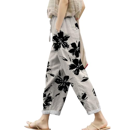 Damen Hosen Sale Leinenhose Damen 7/8 Sommerhosen Leicht Und Luftig Große Größen Lockere Hosen Lässige Bequeme Freizeithose Lang Strandhose Leinen Baumwoll Hose Prime Angebote von Generisch