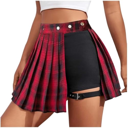 Damen Hosenrock Kurze Hose Culottes Hosen Casual Minirock Asymmetrisch Röcke Schwarz Faltenrock Gothic Kleidung Festival Outfit Cargo Hosenrock Mit Schnalle von Generisch