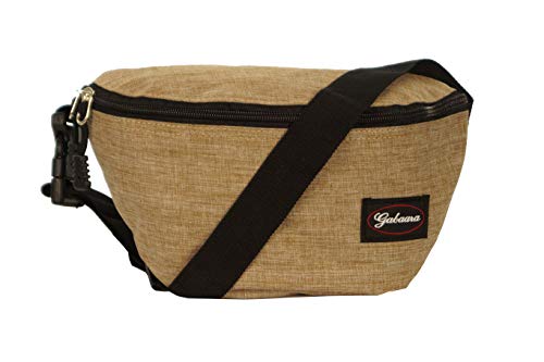 Damen Hüfttasche Stofftasche Sport Gürteltasche Brusttasche Bauchtasche Doggy Bag mi 2 Fächern und verstellbaren Gürtel in Blau Grau Beige oder Schwarz Unisex Damen Herren (Beige) von Generisch