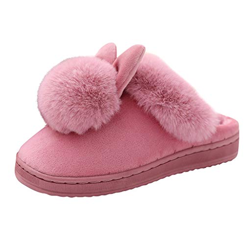 Damen Indoor Winter Komfort Schuh Pelzohren Schuhe Hausschuhe Weiche Damen Slipper Thong Hausschuhe für Frauen Leopard, rot, 36.5 EU von Generisch