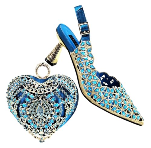 Damen Italienische Mode Schuh und Tasche Set 2025 Nigerianischer Stil Heels mit passender Handtasche Blau von Generisch