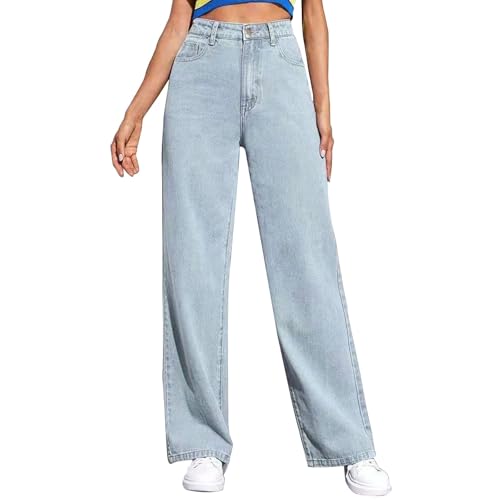 Damen Jeans Schwarz High Waist Gerades Bein Baggy Jeanshose Straight Leg Hosen Stretch Sommerjeans Leicht Locker Hose Denim The Deal von Generisch