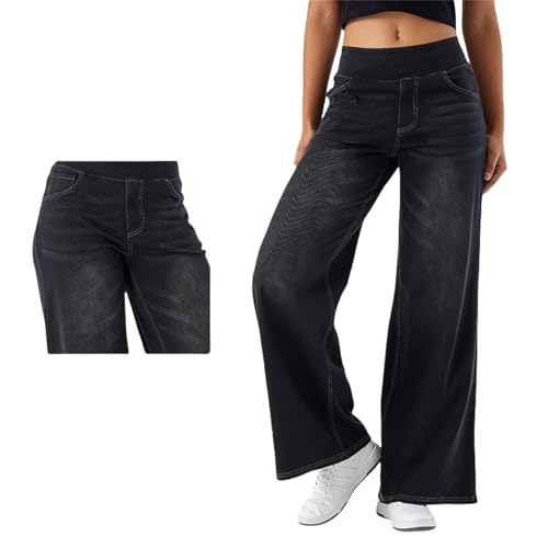 Damen-Jeans mit elastischer Taille, gerades Bein, hohe Taille, dehnbar, weites Bein, Denim-Hose mit Taschen, dunkelgrau, XL Damen-Jeans mit elastischer Taille, gerades Bein, hohe Taille, dehnbar, weites Bein, Denim-Hose mit Taschen, dunkelgrau, XL von Generisch