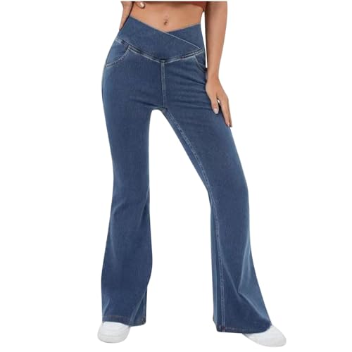 Damen-Jeans zum Überziehen, Crossover-Jeggings für Damen, hohe Taille, dehnbar, Glockenunterteil, Jeans, Yogahose mit Taschen, denim-blau, 3XL Damen-Jeans zum Überziehen, Crossover-Jeggings für Damen, hohe Taille, dehnbar, Glockenunterteil, Jeans, Yogahose mit Taschen, denim-blau, 3XL von Generisch