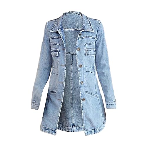 Damen Jeansjacke Lang Oversize, Trenchcoat Lang Winter Revers Jeans Mantel Parka Jacke Mit Tasten Elegant Denim Winter Jeansmantel Baumwolle Übergangsjacke Slim Fit Winterjacke Übergangsmantel von Generisch
