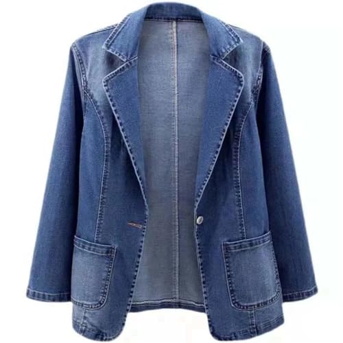 Damen-Jeansjacke für den Frühling, langärmelig, Ein-Knopf-Vintage-Jeansblazer, blau, 38 von Generisch