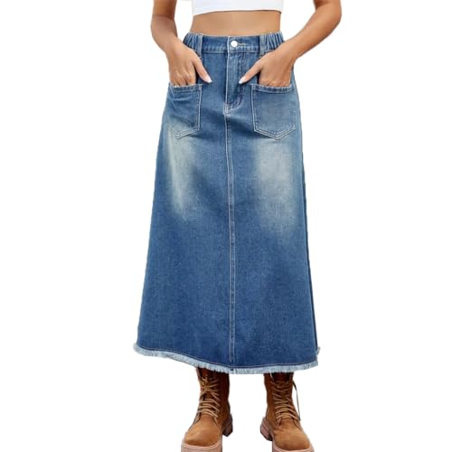 Damen Jeansröcke im Vintage-Stil, ausgefranster Saum, schmal, mittellang, für Frühling und Sommer, blau, 36 Damen Jeansröcke im Vintage-Stil, ausgefranster Saum, schmal, mittellang, für Frühling und Sommer, blau, 36 von Generisch