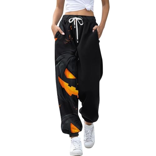 Damen Jogginghose Halloween Hose mit Elastischem Bund und Taschen, Trendy Elastic Jogger Pant Loose Yoga Hosen Sporthosen Herbst und Winter Bequeme Freizeithose mit Taschen hohe Taille Trainingshose von Generisch