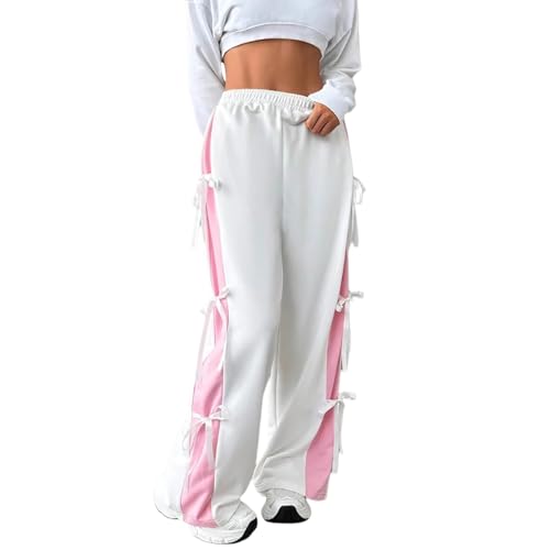 Damen Jogginghose mit Schleife und weitem Bein, elastischer Bund, Sweat-Baggy-Hose mit Tasche Langlauf Hose Damen von Generisch