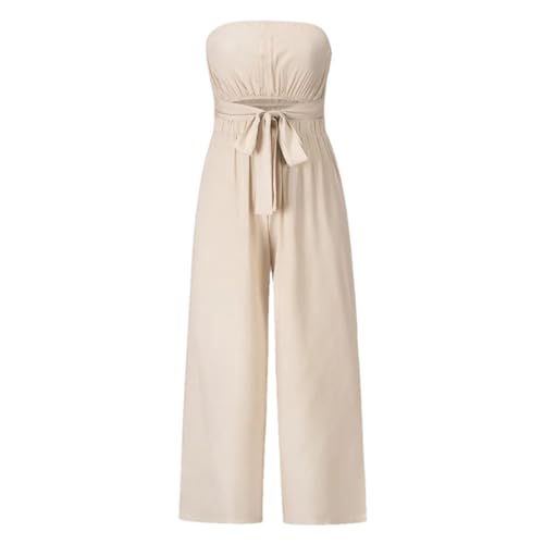 Damen-Jumpsuit, sexy, ärmellos, Brustwickel, rückenfrei, zum Binden, schmale Passform, lange Hose, weites Bein, aprikose, S Damen-Jumpsuit, sexy, ärmellos, Brustwickel, rückenfrei, zum Binden, schmale Passform, lange Hose, weites Bein, aprikose, S von Generisch